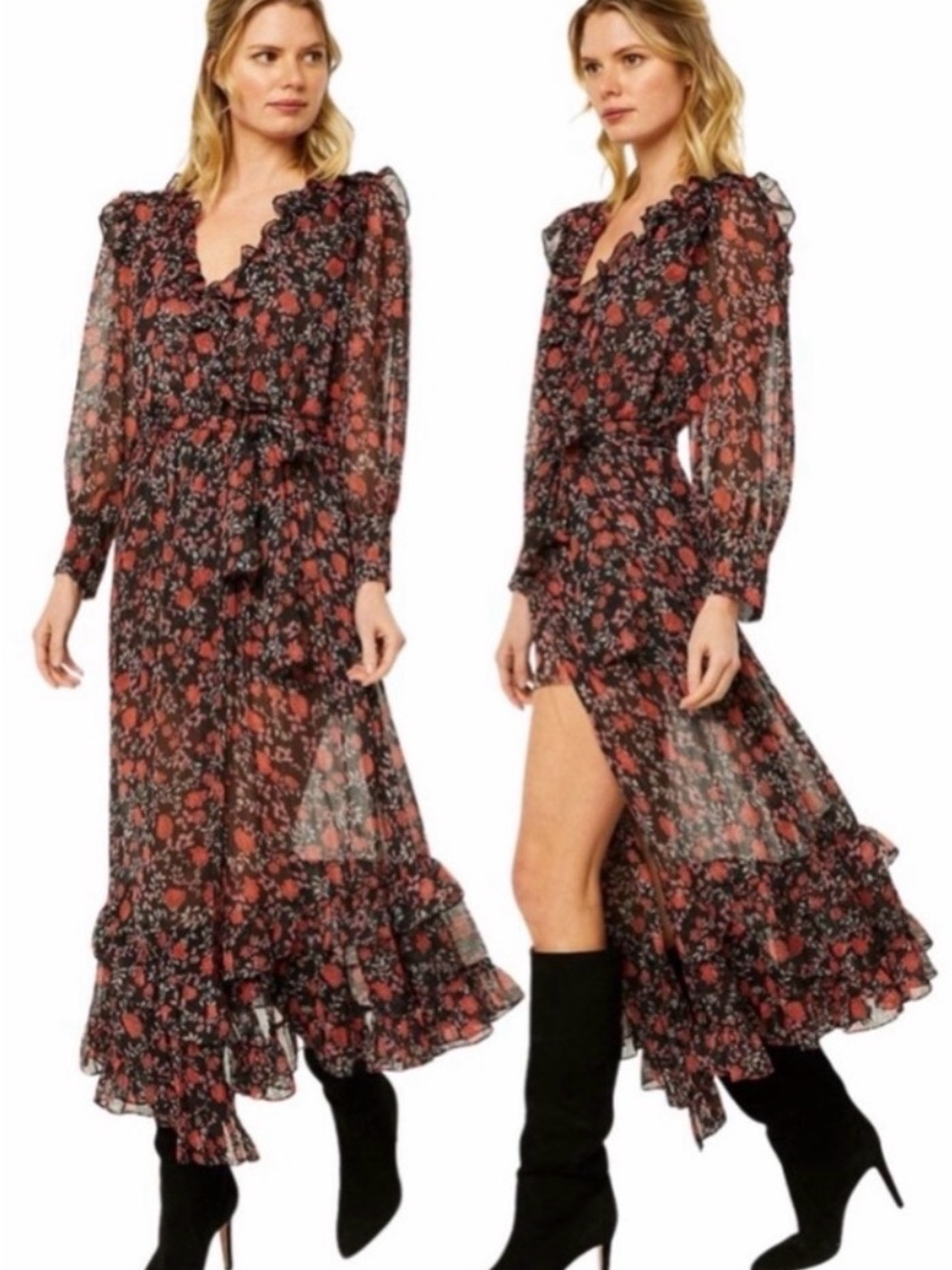 MISA LOS ANGELES Gabriella Rose Floral Dress Ruffle Hem Size XS NWOT